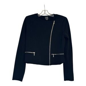 Armani Exchange Moto Jacket  Zip Pockets‎ Asymmetrical Zip Close Black Blazer L